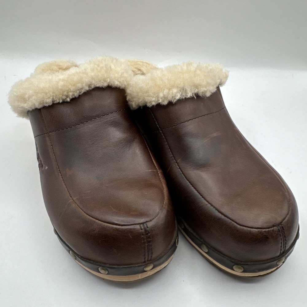 UGG Australia Womens Sheepskin-Lined Leather Clogs #5825‎ Brown Size 8